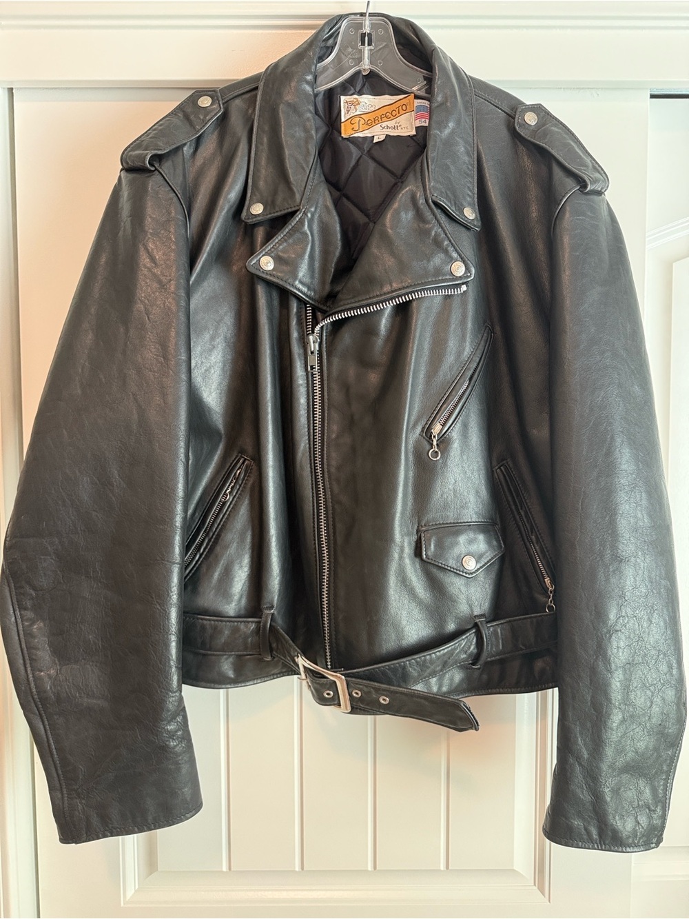 Schott NYC Black Leather Bomber-Style Moto Jacket